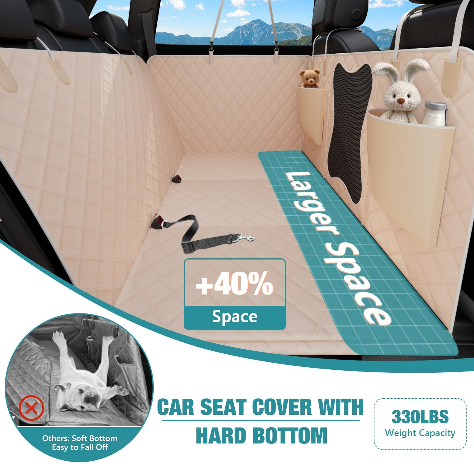 Bark Lover Waterproof Dog Back Seat Extender – Heavy-Duty Car Seat Cover with Hard Bottom