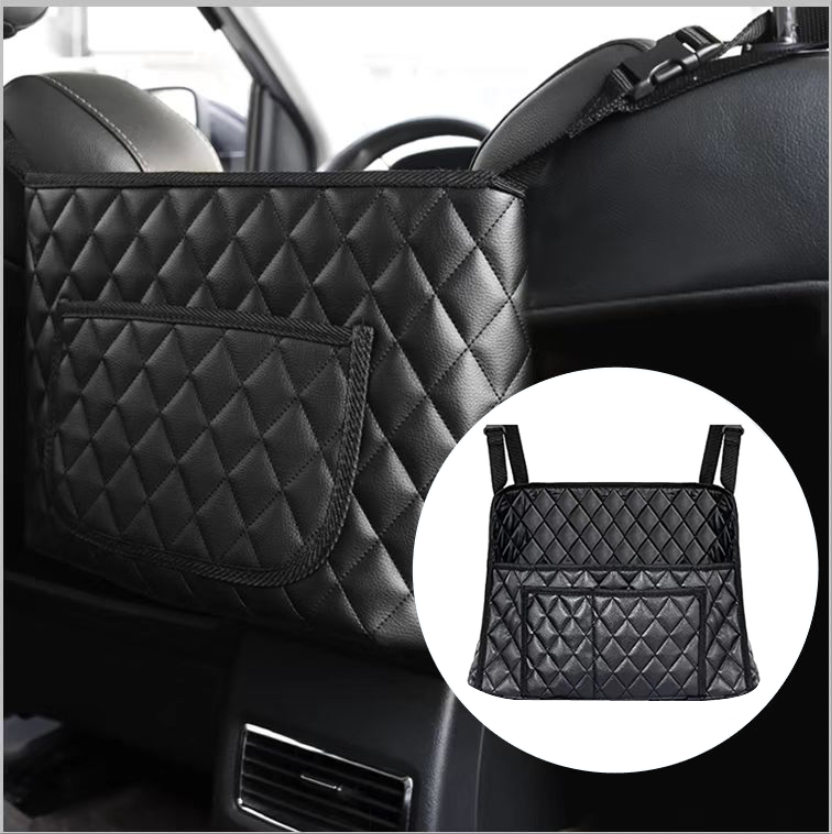 Bark Lover PU Leather Car Handbag Holder – Front Seat Organizer & Safety Barrier for Pets and Kids