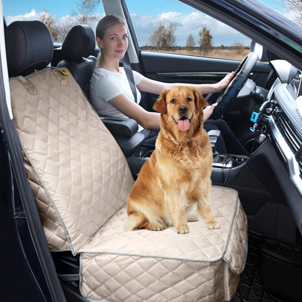 Bark Lover Deluxe Front Seat Dog Car Seat Cover – Waterproof Quilted Protection with Optional Removable Mesh Organizer