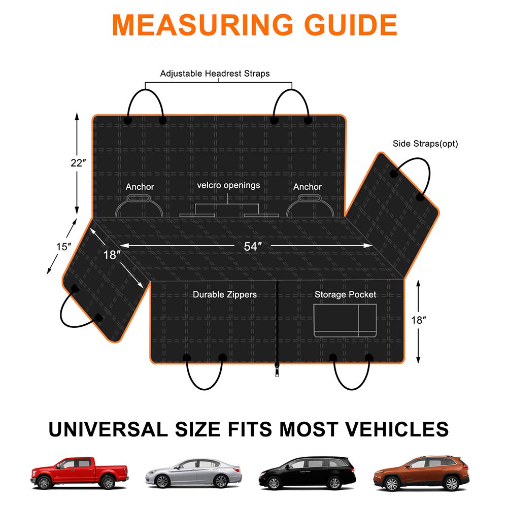 Bark Lover Deluxe Dog Back Seat Cover – Waterproof Convertible Hammock with Zippered Panel