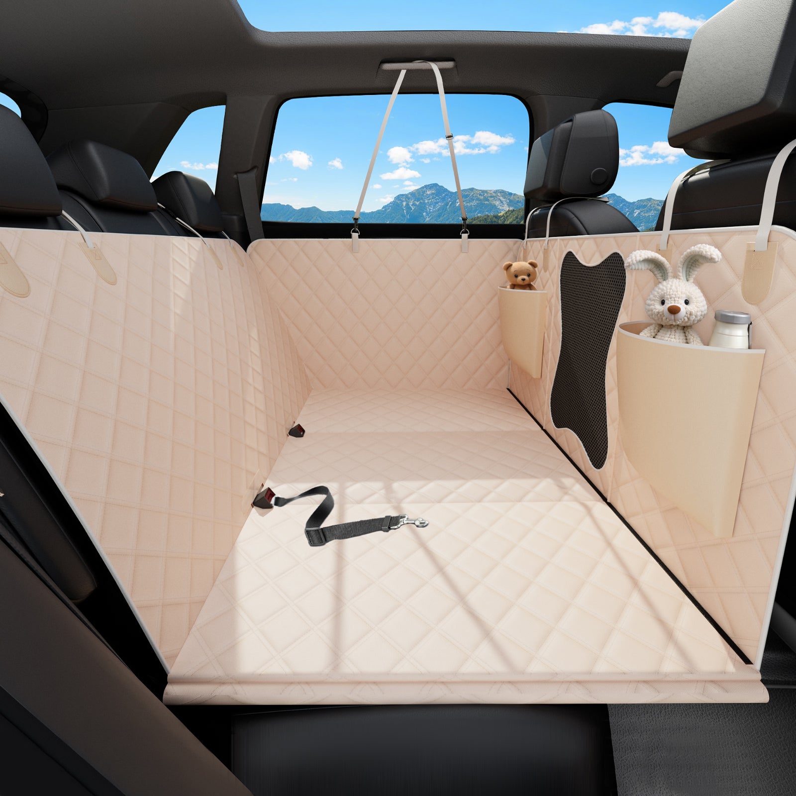 Bark Lover Waterproof Dog Back Seat Extender – Heavy-Duty Car Seat Cover with Hard Bottom