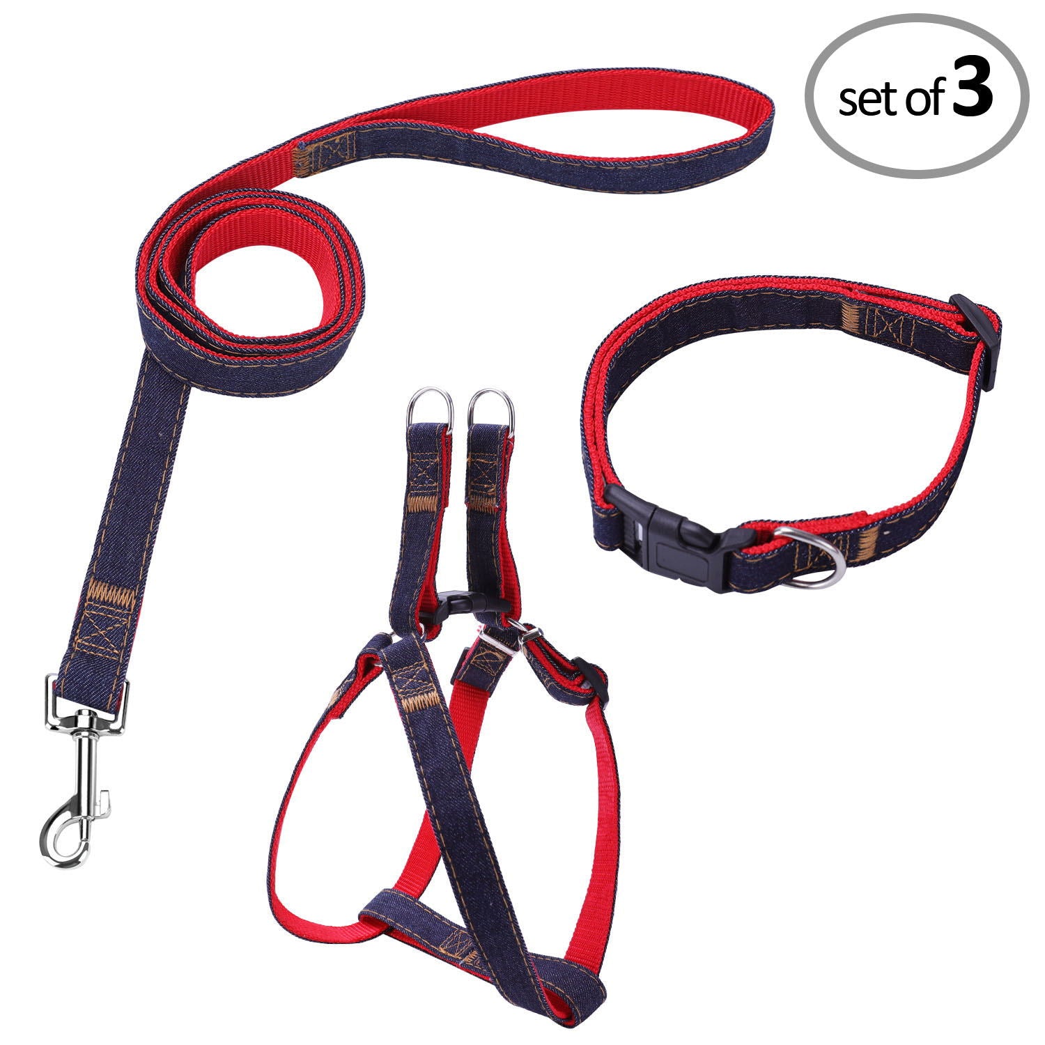 Bark Lover Dog Harness, Leash & Collar Set – Adjustable 3-Piece Walking Set for Small to Large Dogs