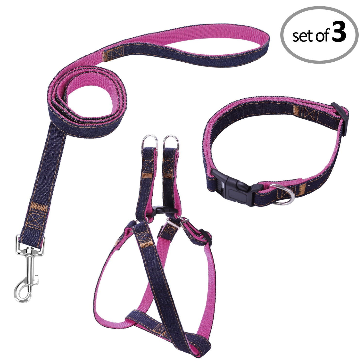 Bark Lover Dog Harness, Leash & Collar Set – Adjustable 3-Piece Walking Set for Small to Large Dogs