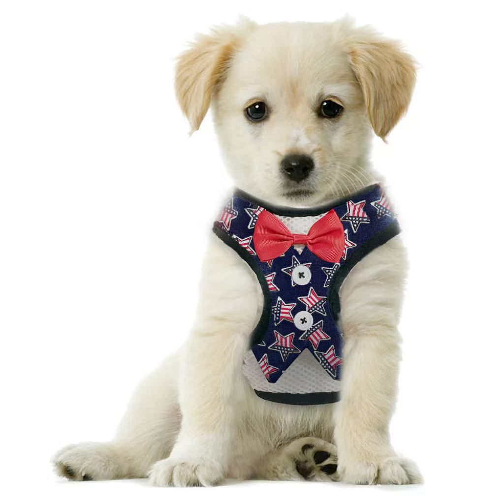 USA Flag Dog Harness with Bow Tie – Patriotic Puppy Vest for 4th of July & Holiday Photos