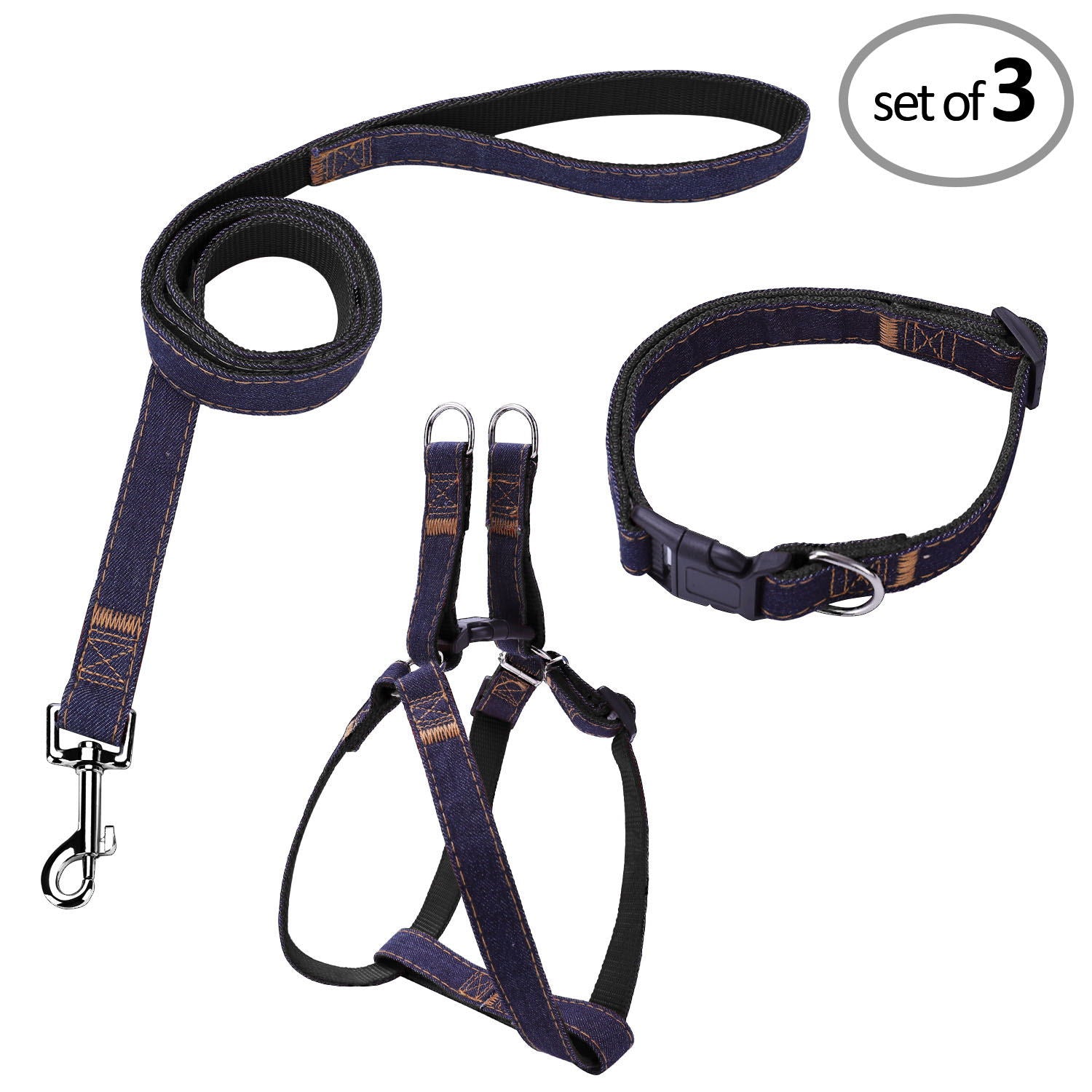 Bark Lover Dog Harness, Leash & Collar Set – Adjustable 3-Piece Walking Set for Small to Large Dogs