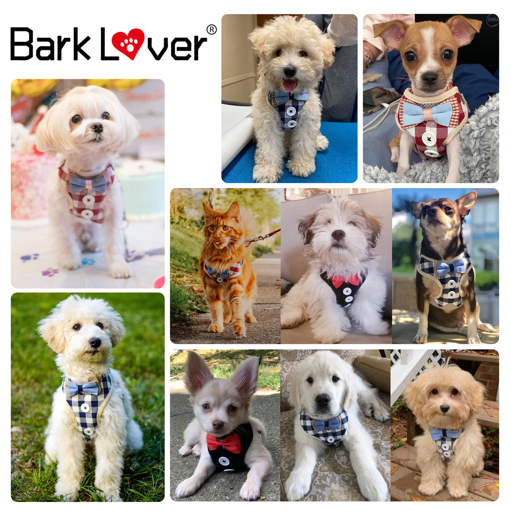 Bark Lover Tuxedo Dog Harness with Bowtie – Adjustable H-Style Mesh Harness for Small Dogs & Puppies