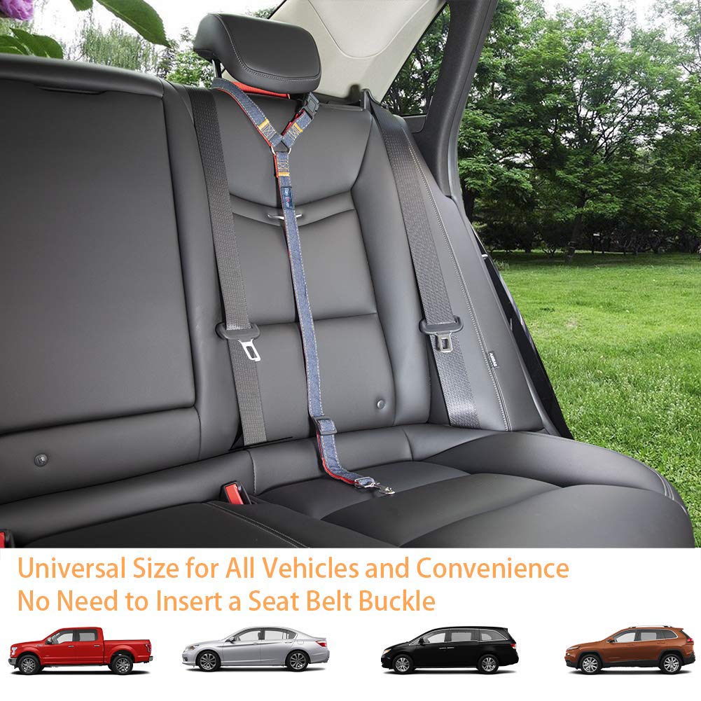 Bark Lover Adjustable Dog Car Seat Belt & Leash – Denim Style Headrest Safety Strap, 2-Pack (Limited Stock)