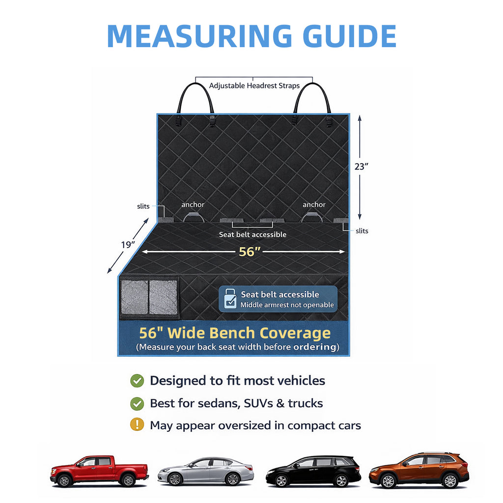 Bark Lover Deluxe Dog Back Seat Cover – Waterproof, Non-Slip with Storage & Pet Barrier