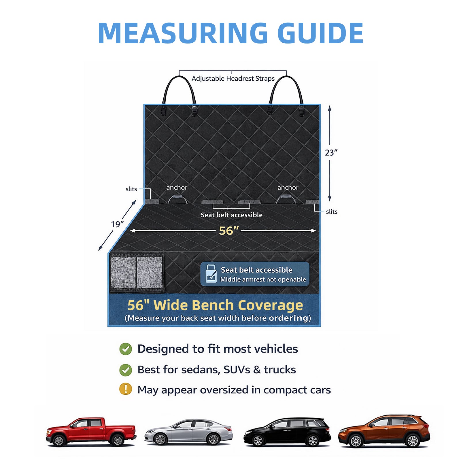 Bark Lover Deluxe Dog Back Seat Cover – Waterproof, Non-Slip with Storage & Pet Barrier