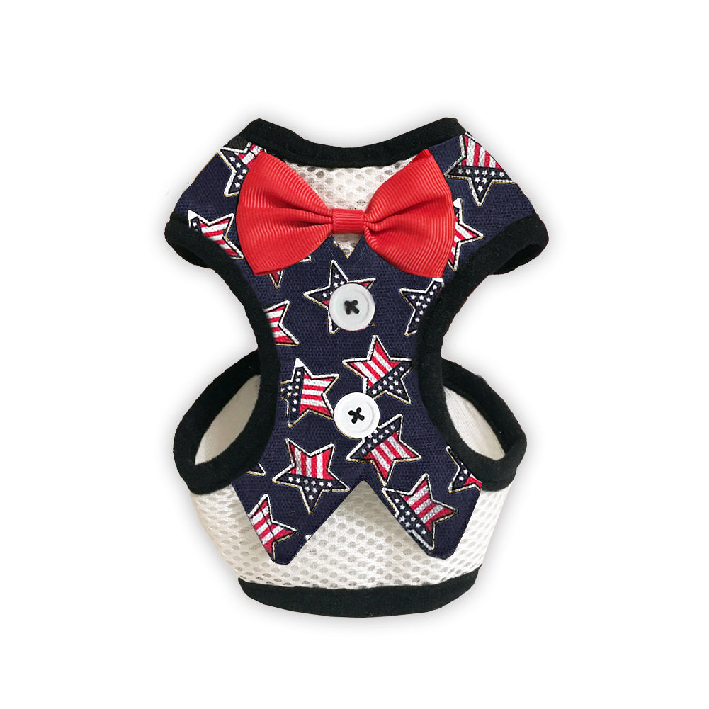 USA Flag Dog Harness with Bow Tie – Patriotic Puppy Vest for 4th of July & Holiday Photos