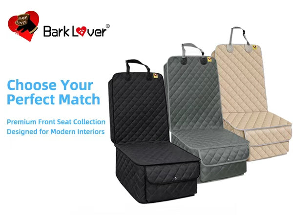Bark Lover Deluxe Front Seat Dog Car Seat Cover – Waterproof Quilted Protection with Optional Removable Mesh Organizer