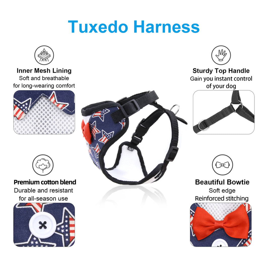 USA Flag Dog Harness with Bow Tie – Patriotic Puppy Vest for 4th of July & Holiday Photos