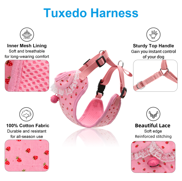 Bark Lover Pink Princess Dog Harness – Soft Lace Step-In Vest for Small Dogs & Puppies