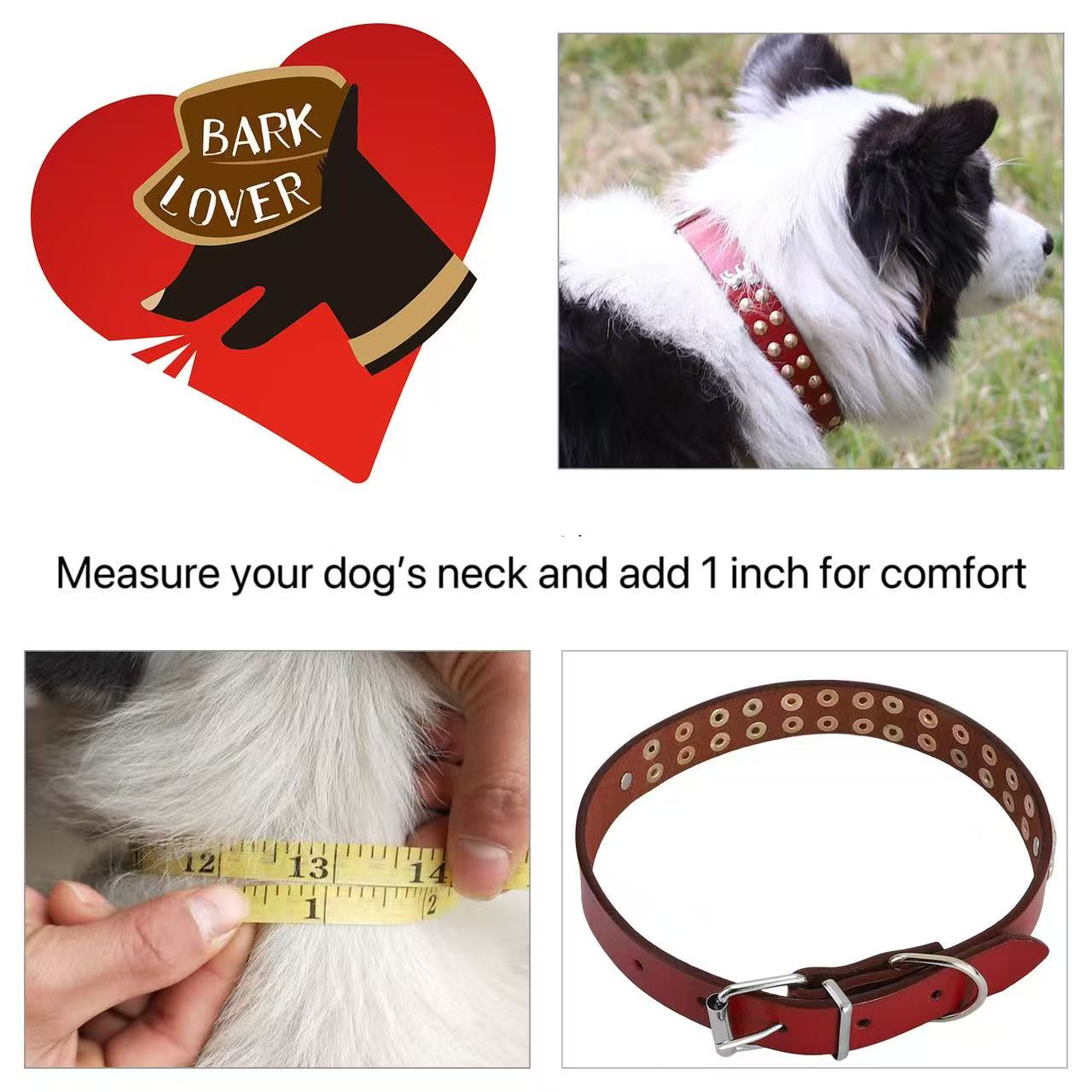 Bark Lover Classic Leather Dog Collar – Vintage Studded Design