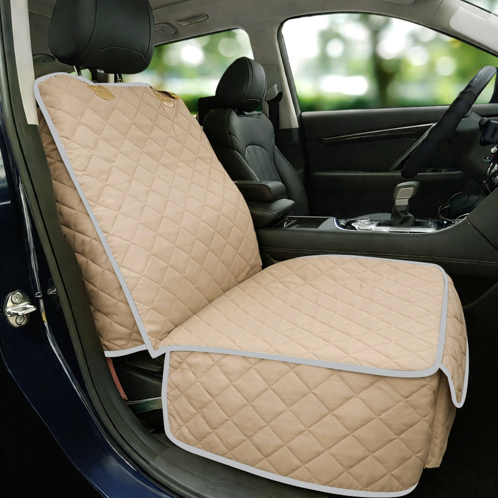 Bark Lover Deluxe Front Seat Dog Car Seat Cover – Waterproof Quilted Protection with Optional Removable Mesh Organizer