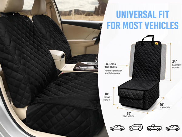 Bark Lover Deluxe Front Seat Dog Car Seat Cover – Waterproof Quilted Protection with Optional Removable Mesh Organizer
