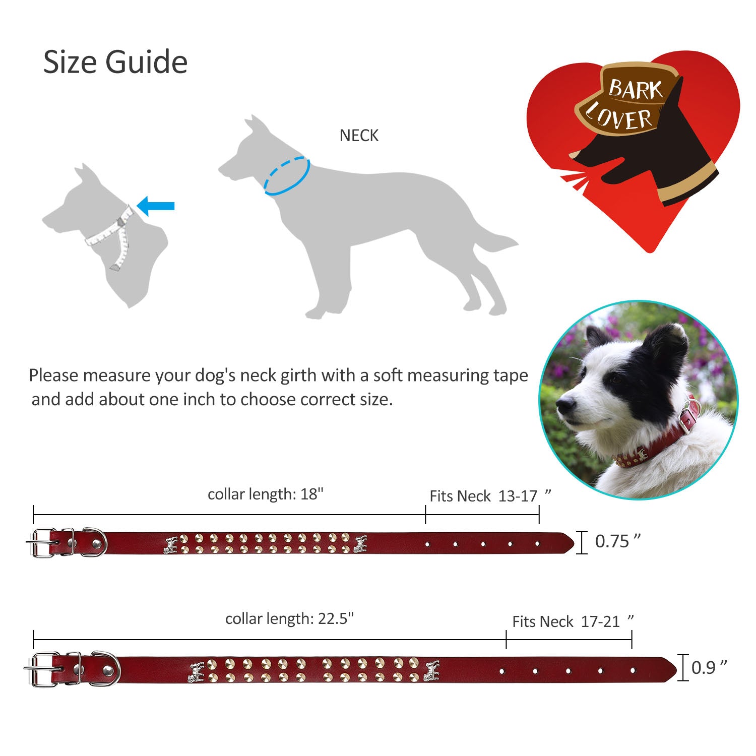 Bark Lover Classic Leather Dog Collar – Vintage Studded Design