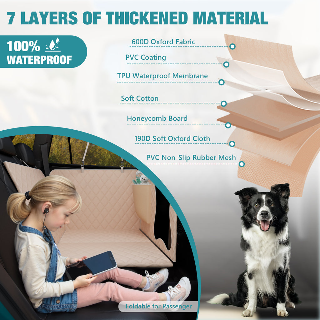 Bark Lover Waterproof Dog Back Seat Extender – Heavy-Duty Car Seat Cover with Hard Bottom