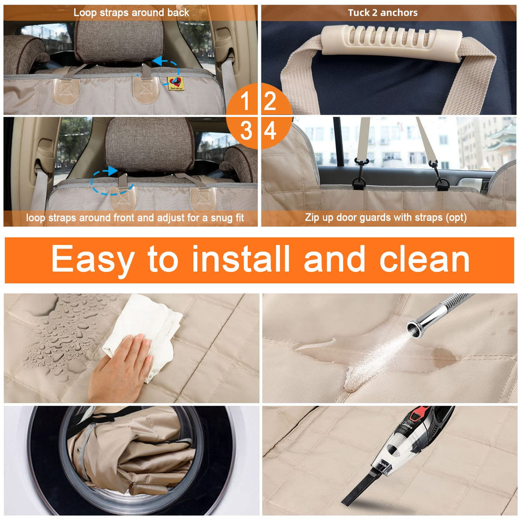 Bark Lover Deluxe Dog Back Seat Cover – Waterproof Convertible Hammock with Zippered Panel