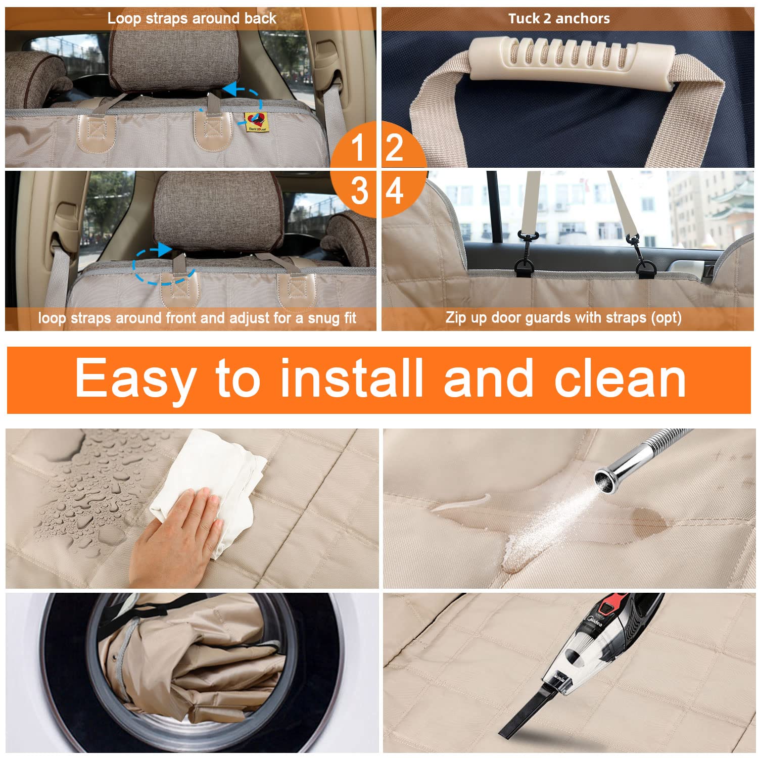 Bark Lover Deluxe Dog Back Seat Cover – Waterproof Convertible Hammock with Zippered Panel