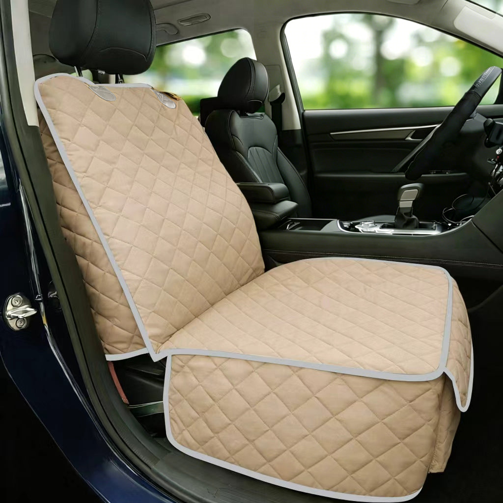 Bark Lover Deluxe Front Seat Dog Car Seat Cover – Waterproof Quilted Protection with Optional Removable Mesh Organizer