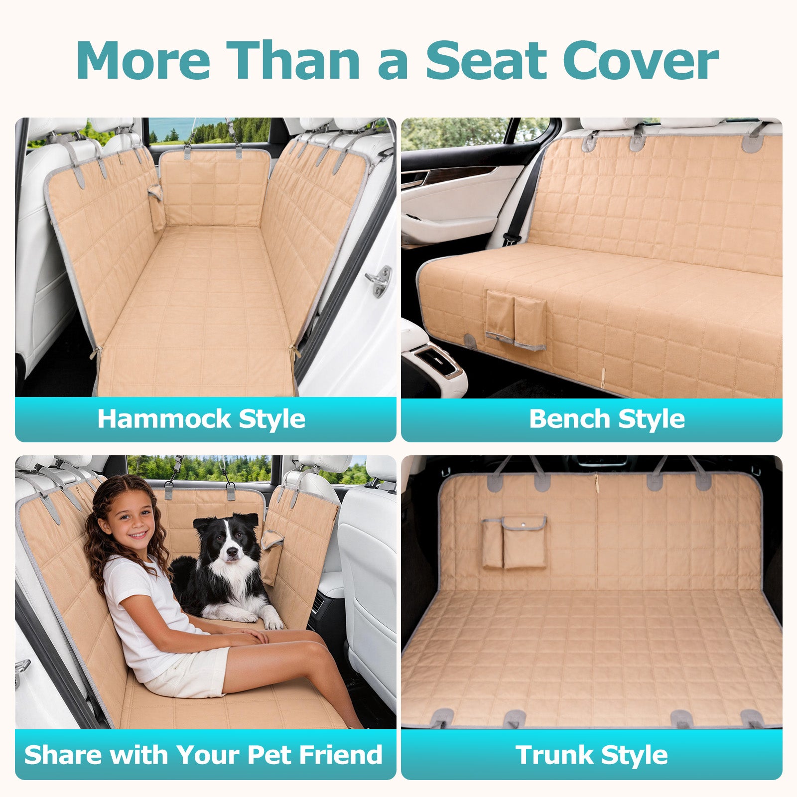Bark Lover Deluxe Dog Back Seat Cover – Waterproof Convertible Hammock with Zippered Panel