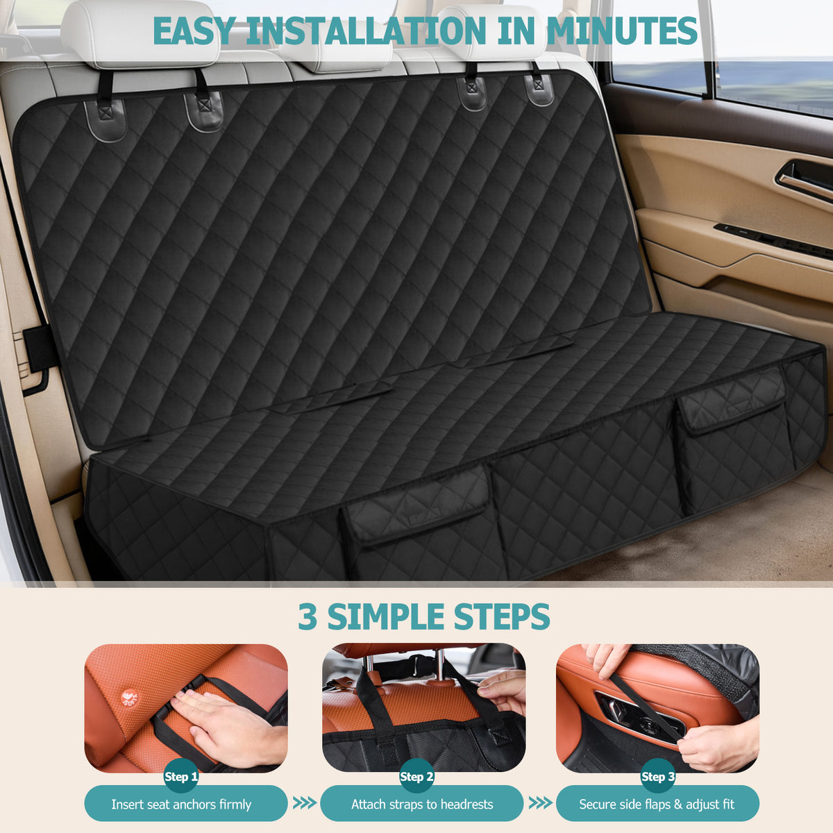 Bark Lover Deluxe Dog Back Seat Cover – Waterproof, Non-Slip with Storage & Pet Barrier