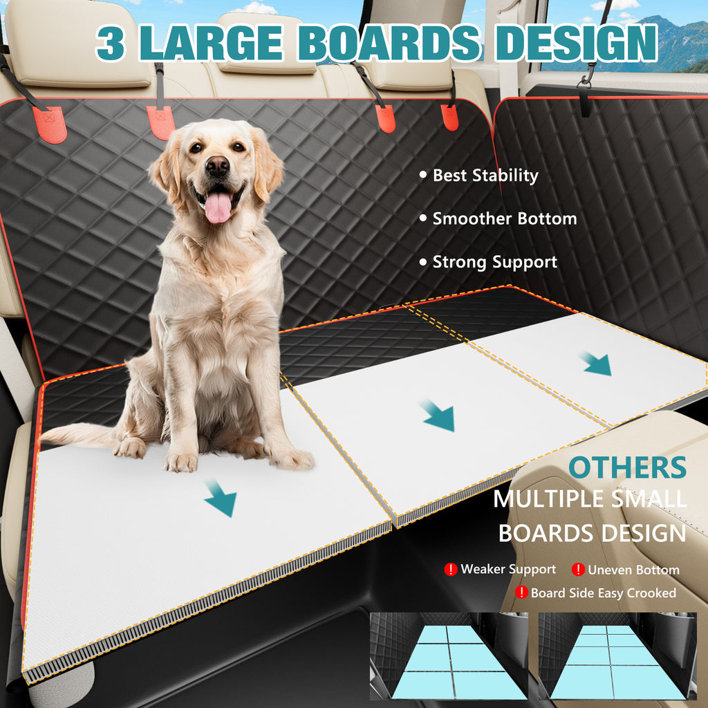 Bark Lover Dog Back Seat Extender Cover – Heavy Duty Hard Bottom Design, Black with Red Trim (Removable Cleaning Layer)