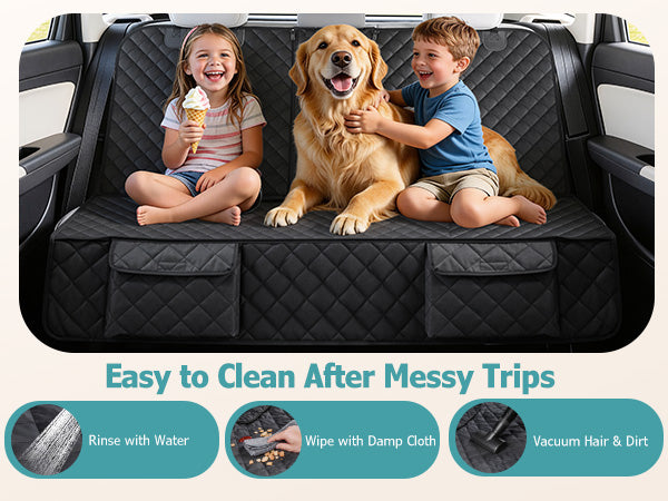 Bark Lover Dog Car Seat Cover for Back Seat, Dual Zipper Waterproof Bench Seat Protector with Barrier Organizer