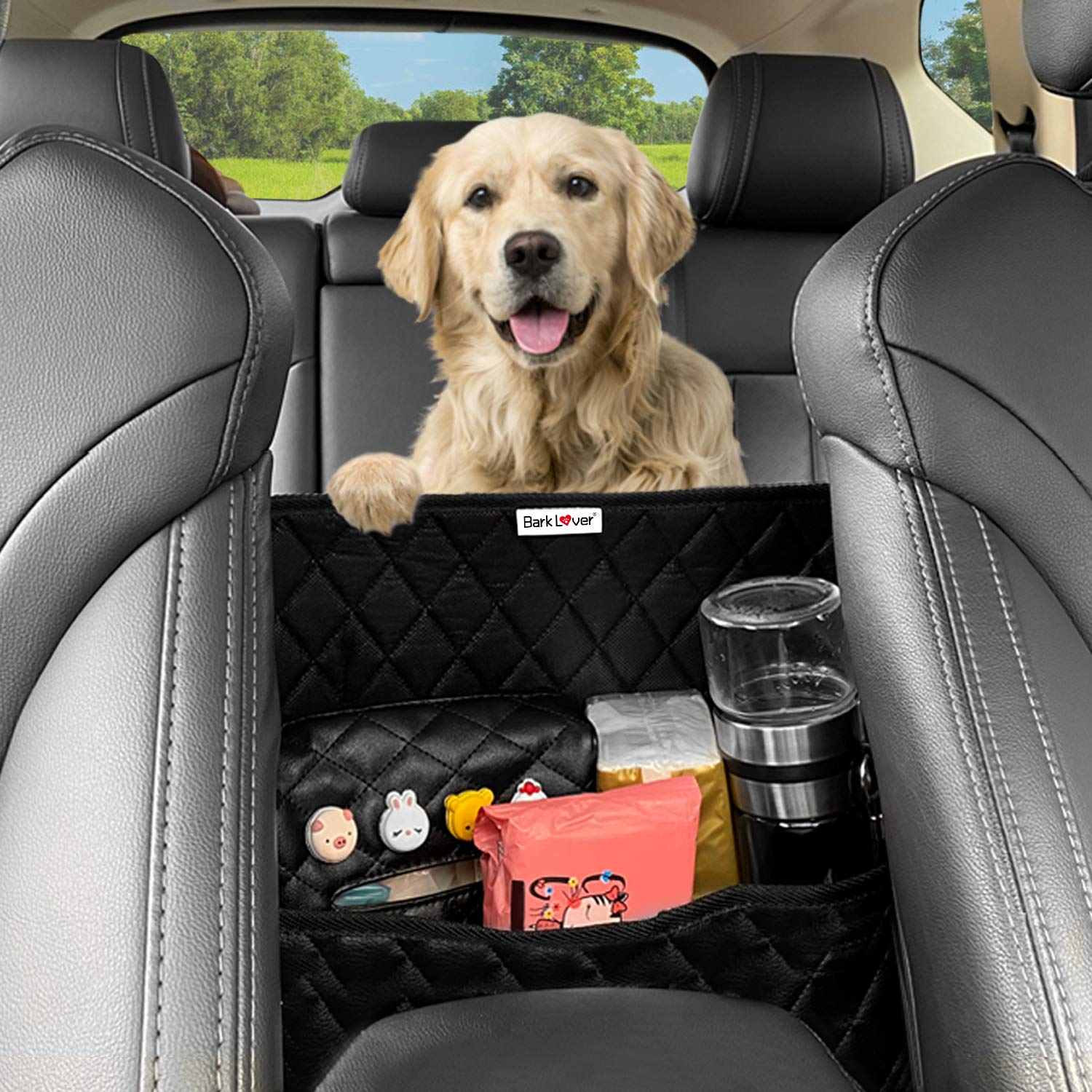 Bark Lover PU Leather Car Handbag Holder – Front Seat Organizer & Safety Barrier for Pets and Kids