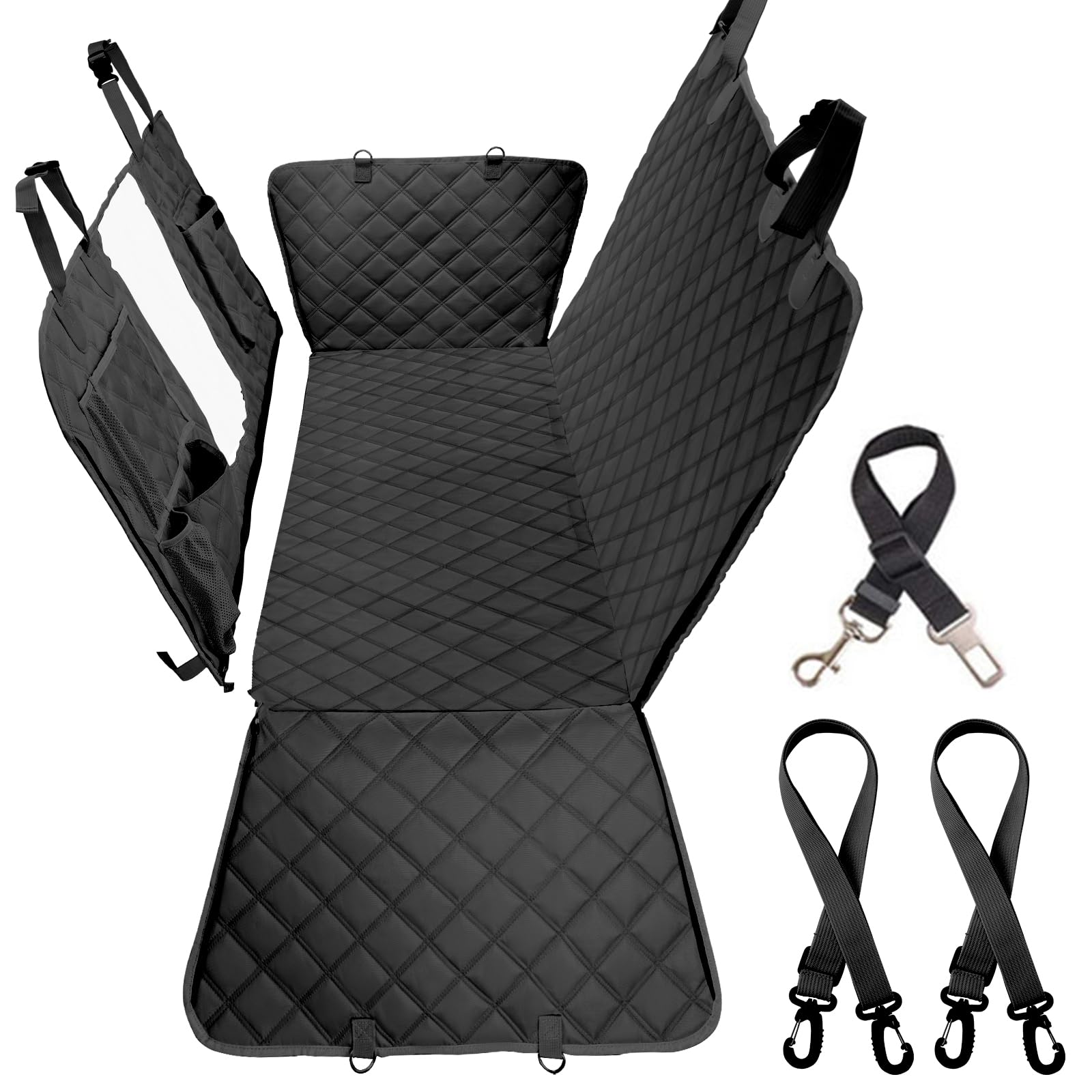 Bark Lover 5-in-1 Convertible Dog Car Seat Cover – Waterproof Hammock & Bench Protector for Cars, SUVs & Trucks and Multiple Pockets