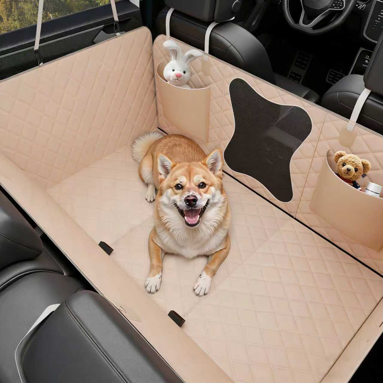 Bark Lover Waterproof Dog Back Seat Extender – Heavy-Duty Car Seat Cover with Hard Bottom