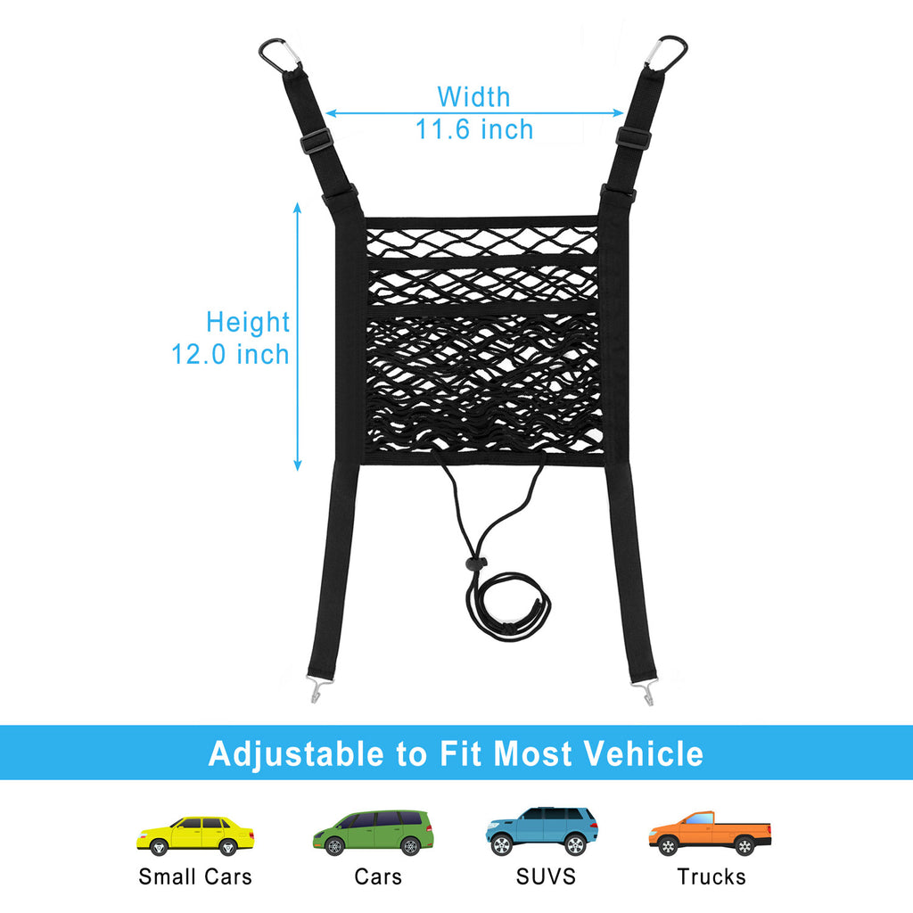 Bark Lover Car Net Barrier & Seat Gap Organizer – Pet & Kid Divider with Storage Pocket + Headrest Hooks