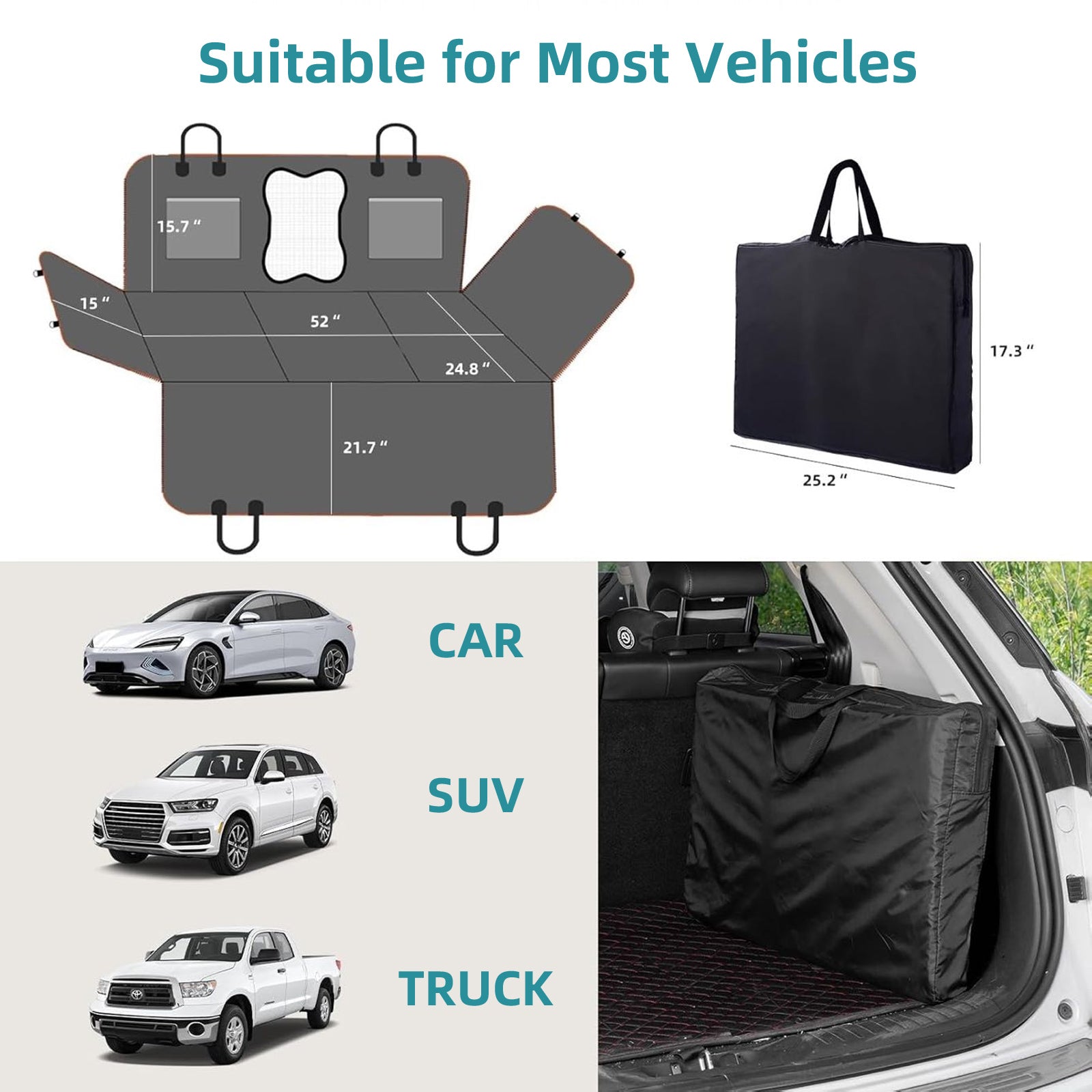 Bark Lover Waterproof Dog Back Seat Extender – Heavy-Duty Car Seat Cover with Hard Bottom