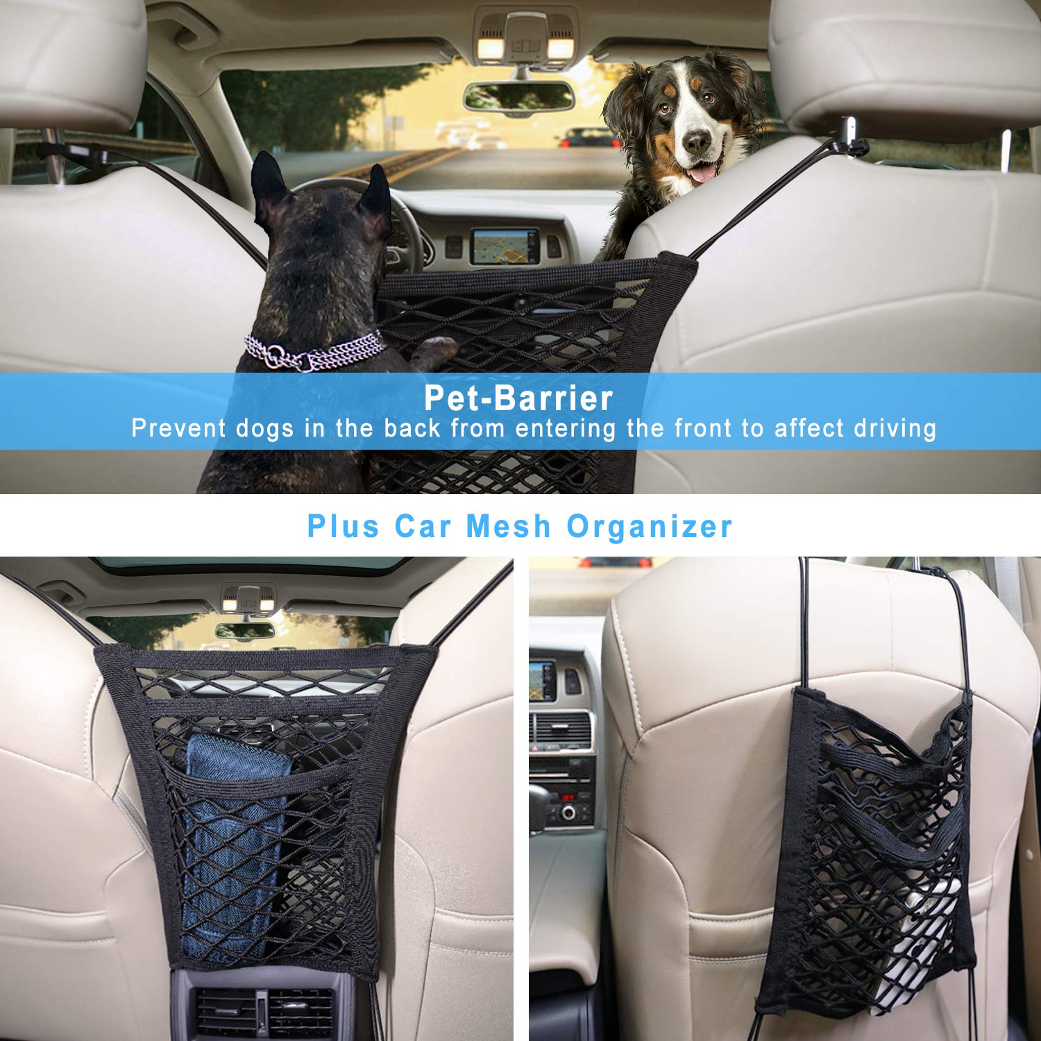 Bark Lover Deluxe Front Seat Dog Car Seat Cover – Waterproof Quilted Protection with Optional Removable Mesh Organizer
