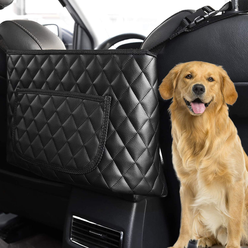 Bark Lover PU Leather Car Handbag Holder – Front Seat Organizer & Safety Barrier for Pets and Kids