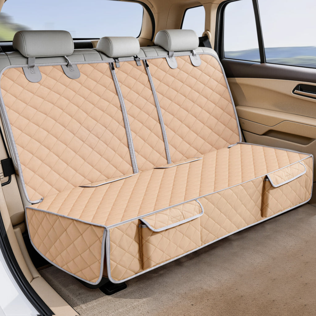 Bark Lover Dog Car Seat Cover for Back Seat, Dual Zipper Waterproof Bench Seat Protector with Barrier Organizer