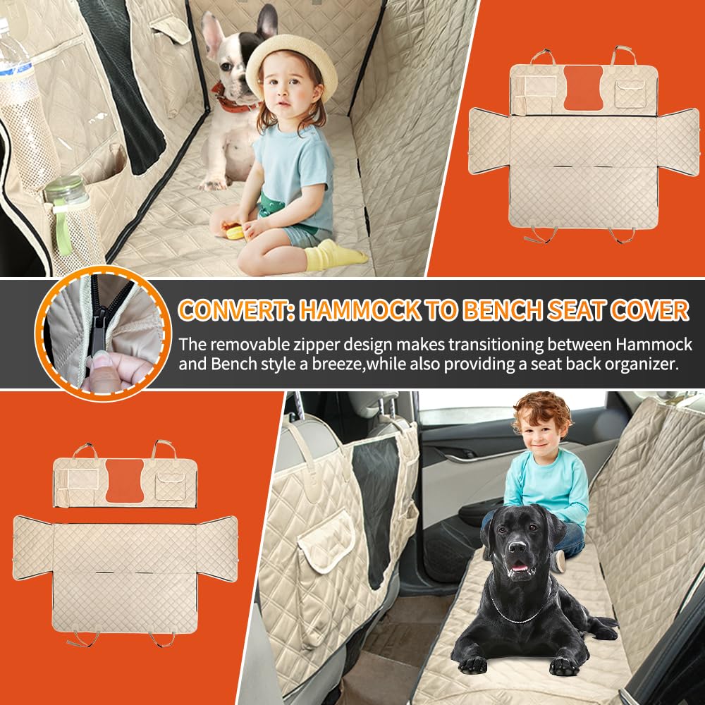 Bark Lover 5-in-1 Convertible Dog Car Seat Cover – Waterproof Hammock & Bench Protector for Cars, SUVs & Trucks and Multiple Pockets