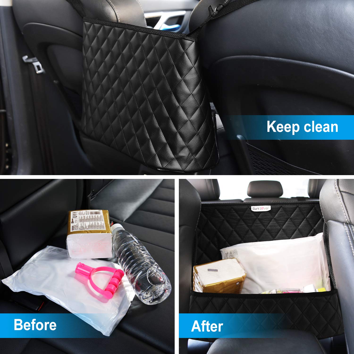 Bark Lover PU Leather Car Handbag Holder – Front Seat Organizer & Safety Barrier for Pets and Kids