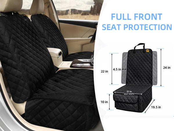 Bark Lover Deluxe Front Seat Dog Car Seat Cover – Waterproof Quilted Protection with Optional Removable Mesh Organizer