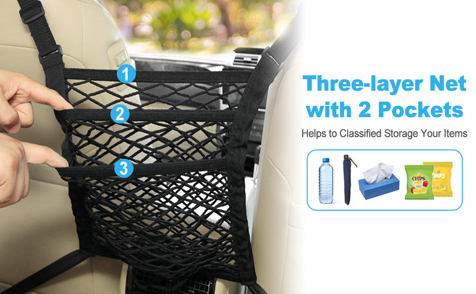 Bark Lover Car Net Barrier & Seat Gap Organizer – Pet & Kid Divider with Storage Pocket + Headrest Hooks