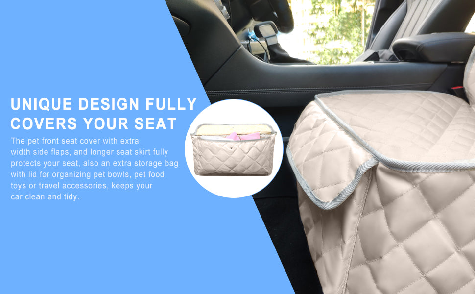Bark Lover Deluxe Front Seat Dog Car Seat Cover – Waterproof Quilted Protection with Optional Removable Mesh Organizer