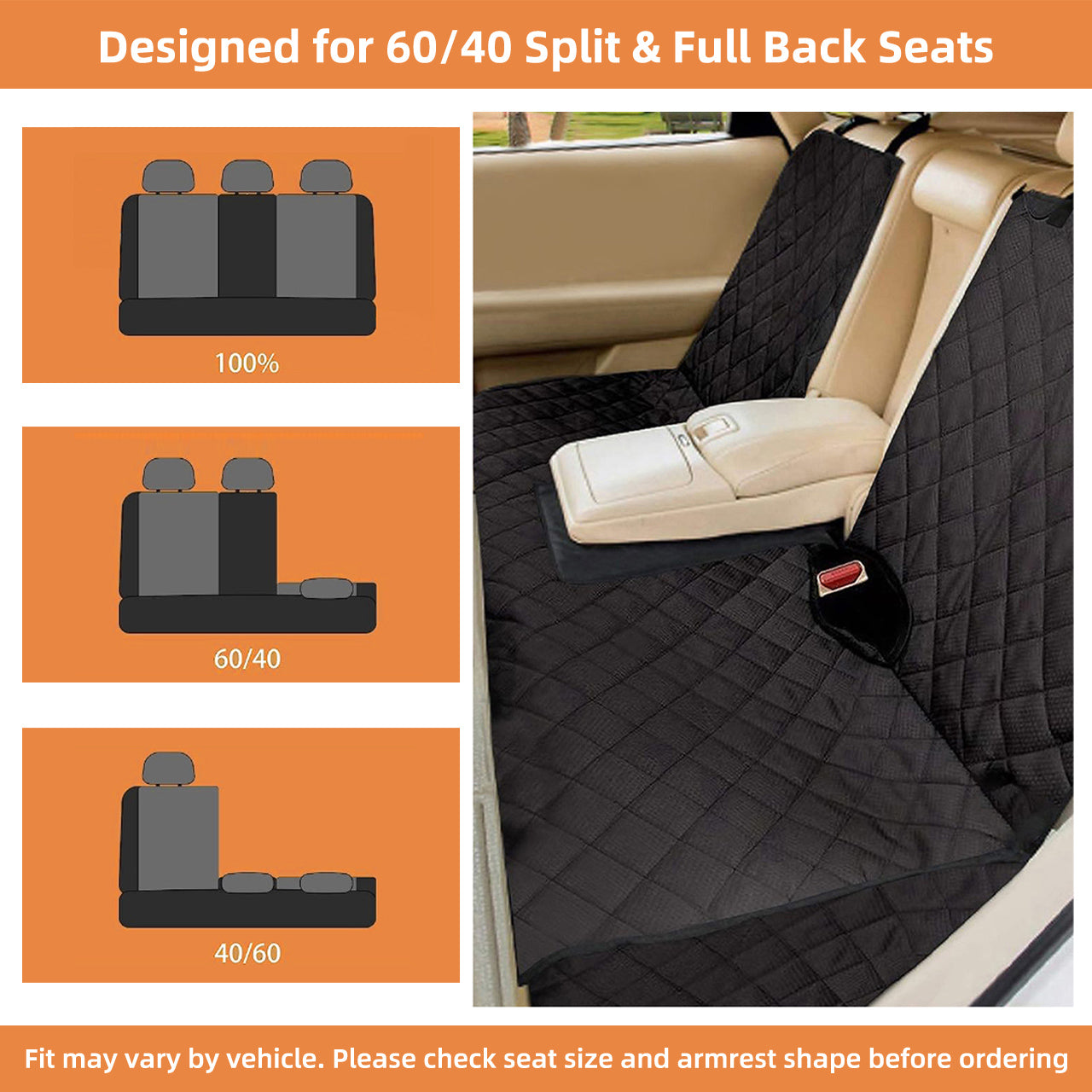 Bark Lover Waterproof Dog Back Seat Cover with Side Flaps – Bench Style