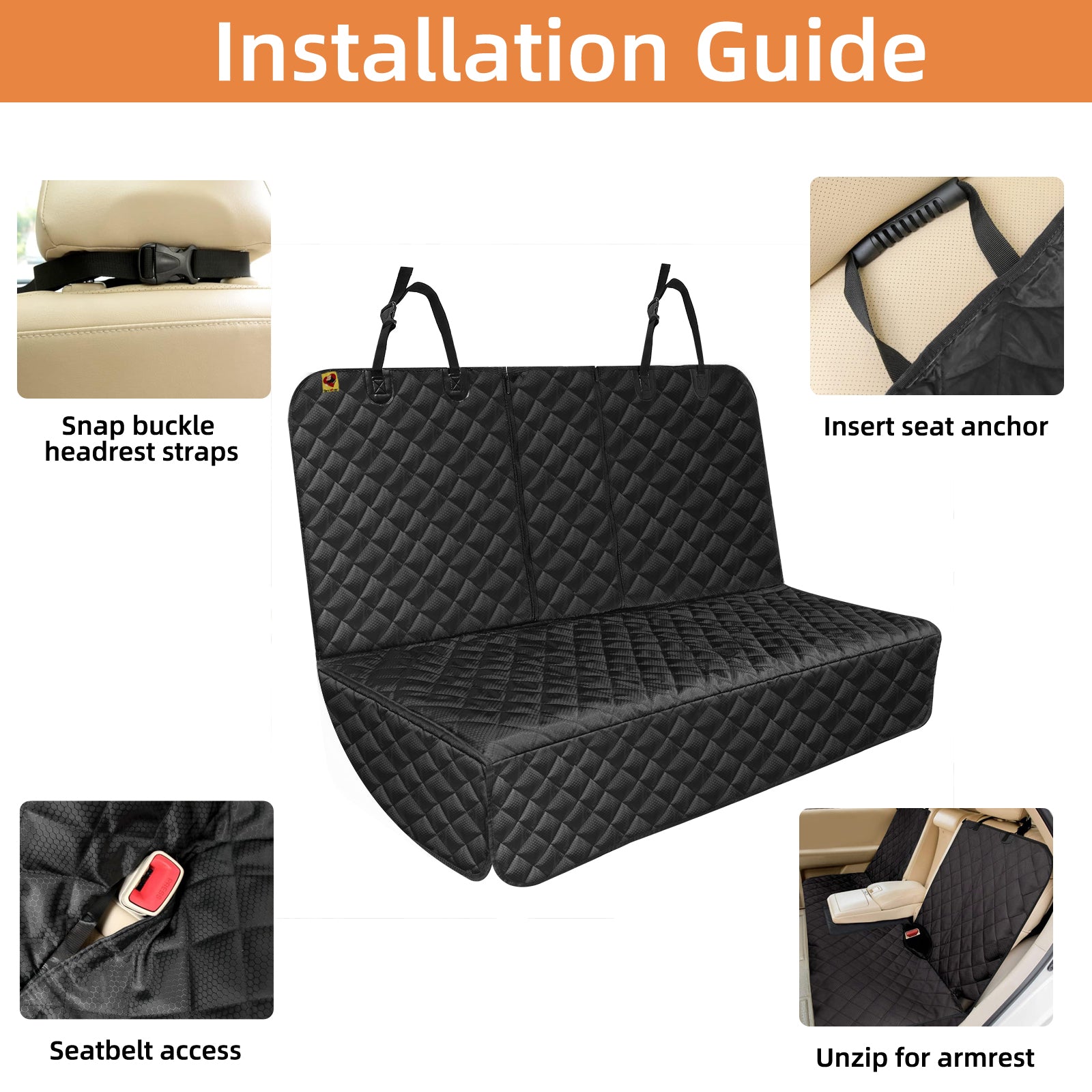 Bark Lover Waterproof Dog Back Seat Cover with Side Flaps – Bench Style