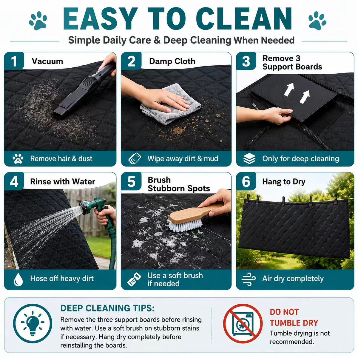 Bark Lover Dog Back Seat Extender Cover – Heavy Duty Hard Bottom Design, Black with Red Trim (Removable Cleaning Layer)