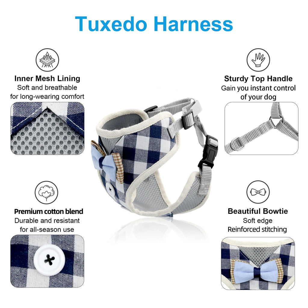 Bark Lover Formal Dog Tuxedo Harness – Plaid Bowtie Vest for Weddings, Parties & Special Occasions