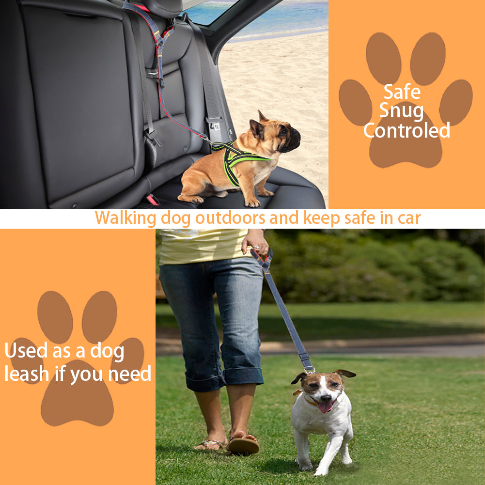 Bark Lover Adjustable Dog Car Seat Belt & Leash – Denim Style Headrest Safety Strap, 2-Pack (Limited Stock)