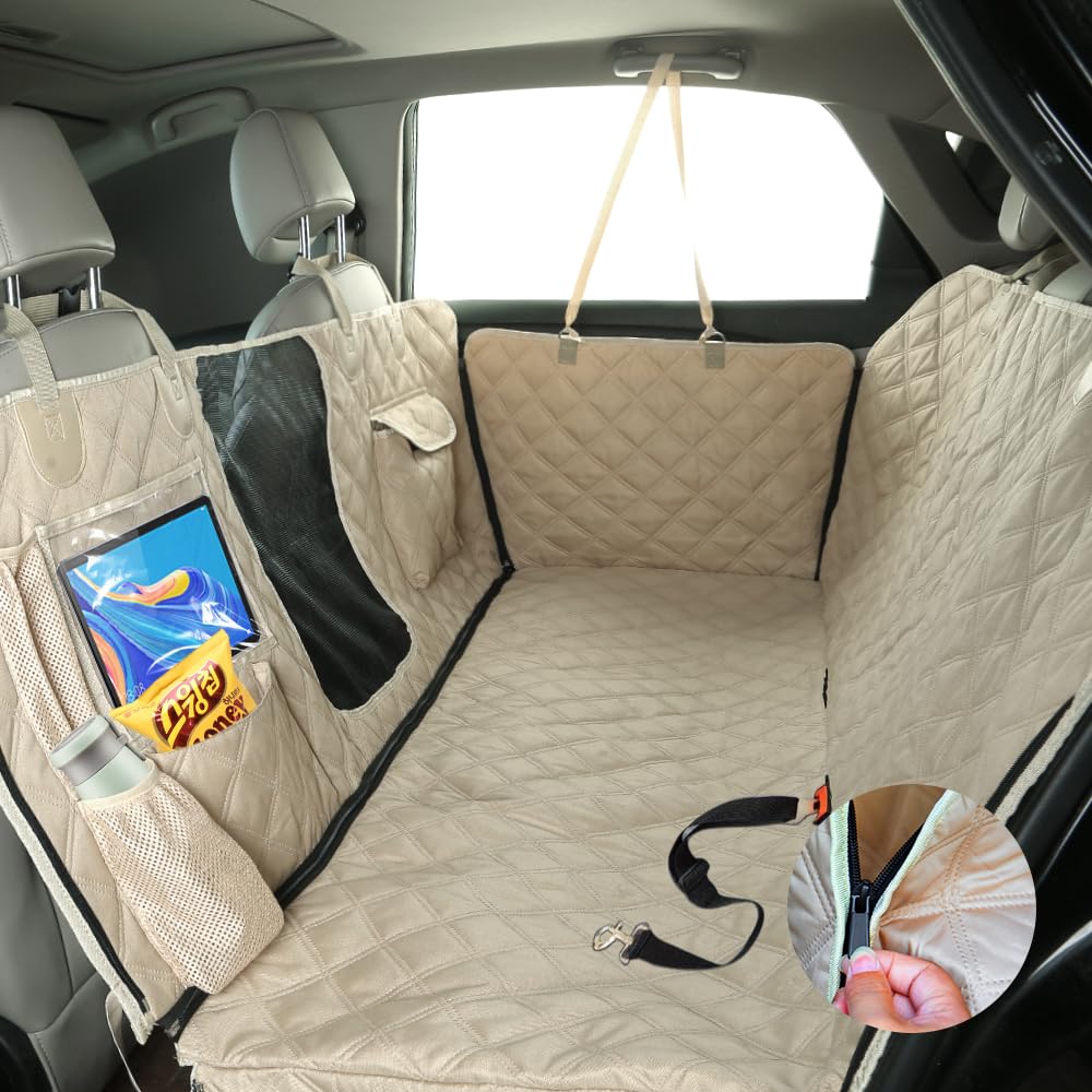 Bark Lover 5-in-1 Convertible Dog Car Seat Cover – Waterproof Hammock & Bench Protector for Cars, SUVs & Trucks and Multiple Pockets