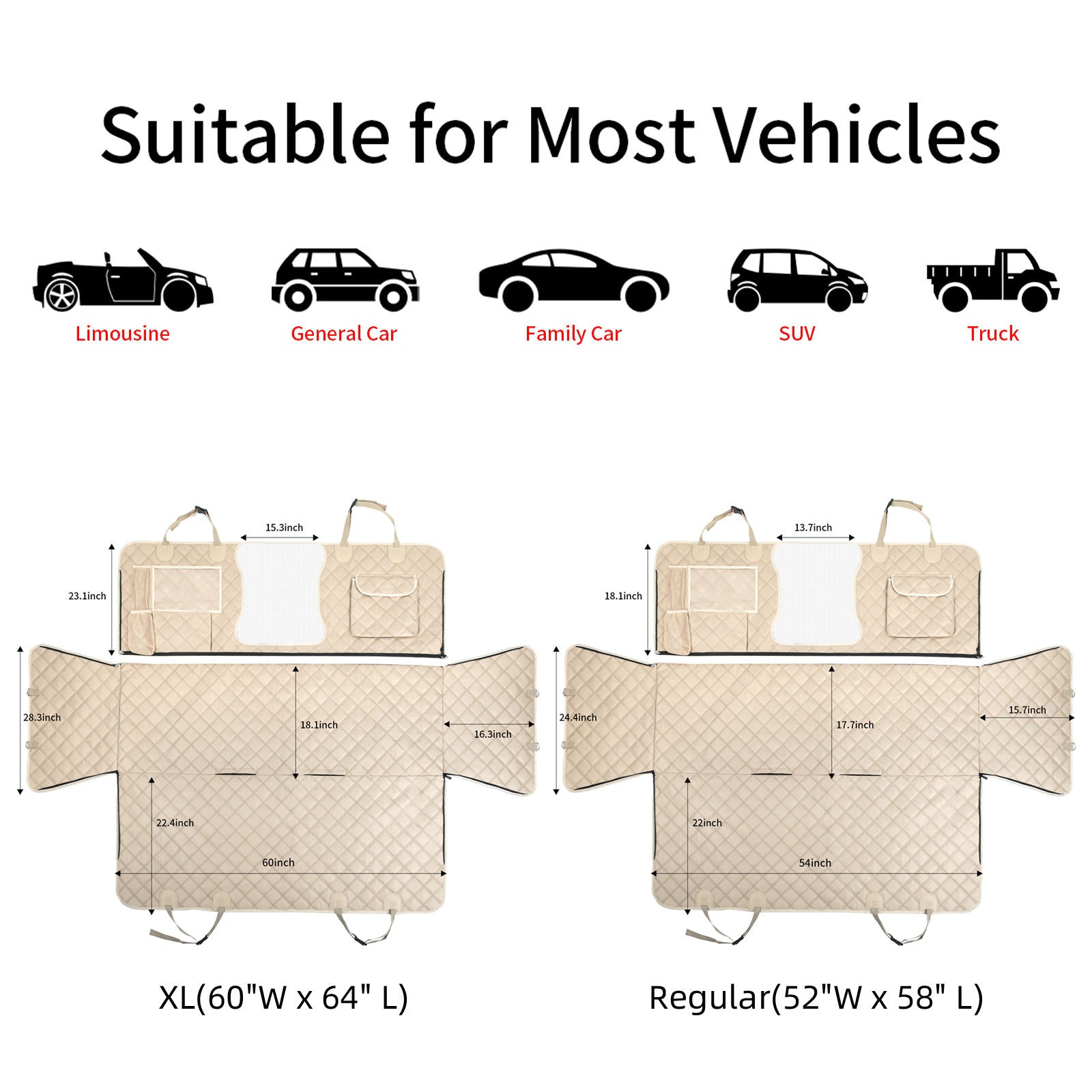 Bark Lover 5-in-1 Convertible Dog Car Seat Cover – Waterproof Hammock & Bench Protector for Cars, SUVs & Trucks and Multiple Pockets