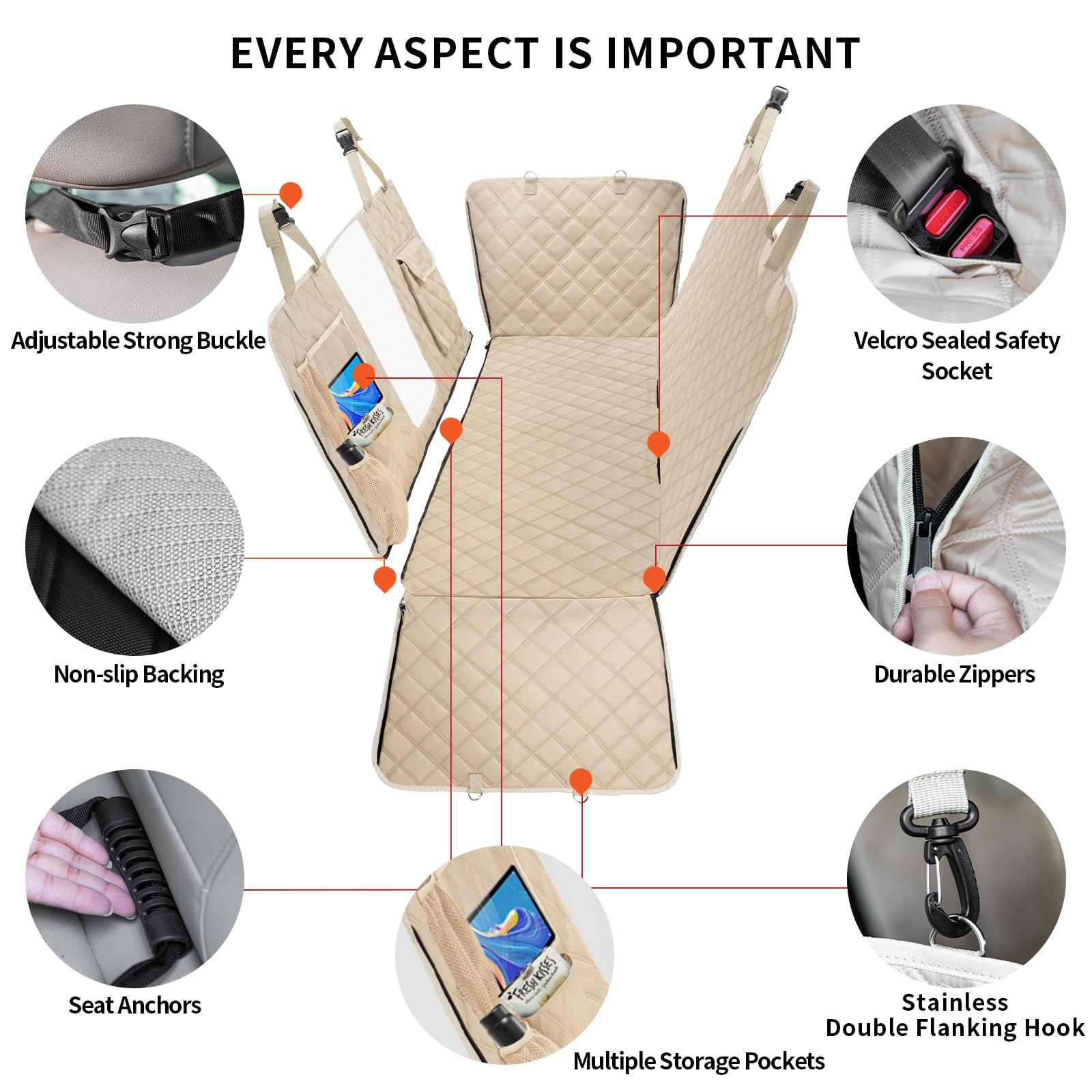 Bark Lover 5-in-1 Convertible Dog Car Seat Cover – Waterproof Hammock & Bench Protector for Cars, SUVs & Trucks and Multiple Pockets